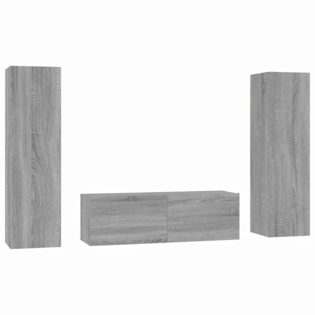 furnicato TV-Schrank 3-tlg. TV-Schrank-Set Grau Sonoma Holzwerkstoff (1-St) günstig online kaufen