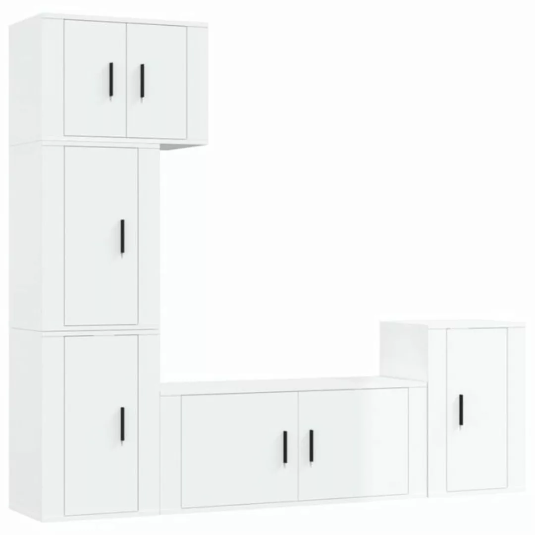 furnicato TV-Schrank 5-tlg. TV-Schrank-Set Hochglanz-Weiß Holzwerkstoff (1- günstig online kaufen