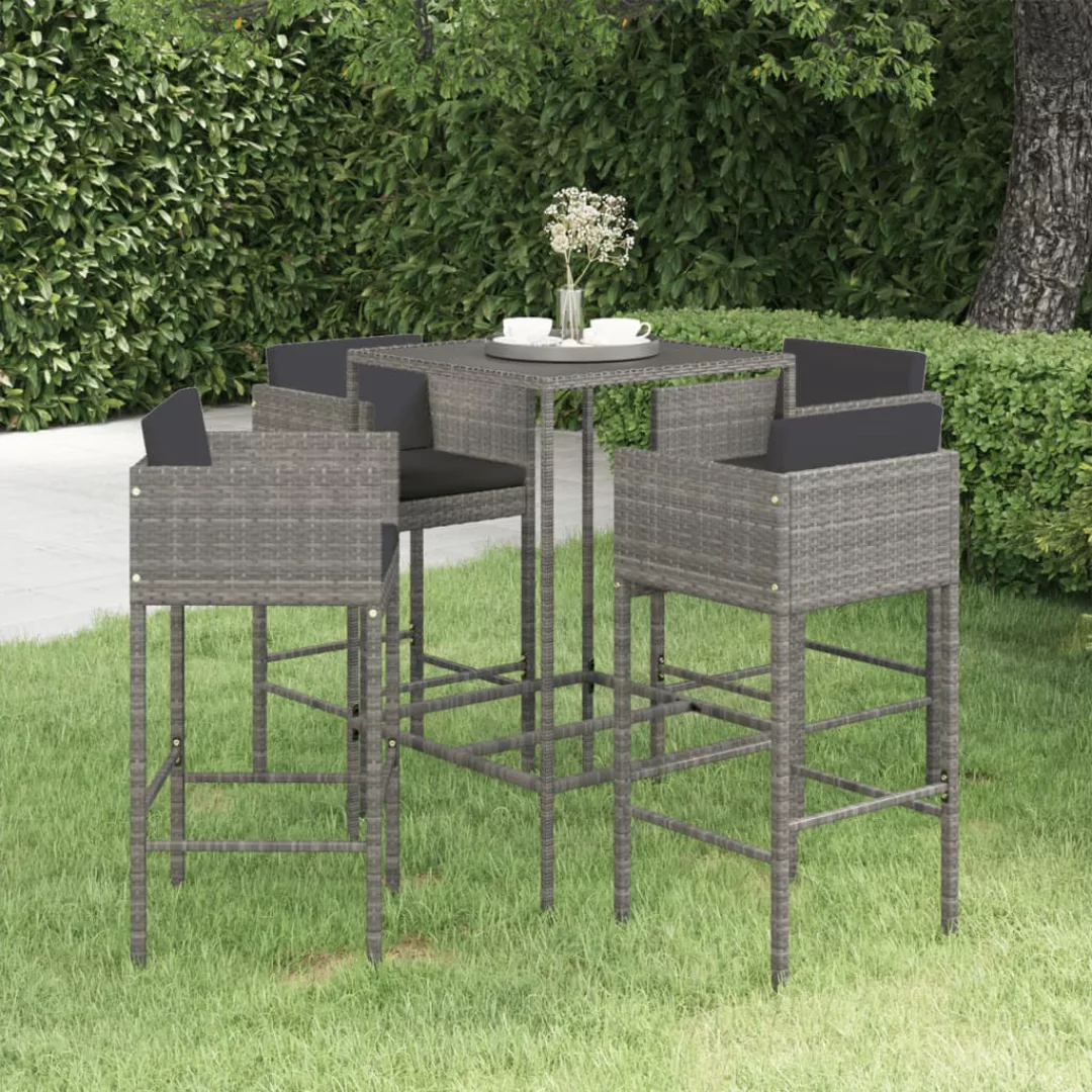 5-tlg. Gartenbar-set Mit Kissen Poly Rattan Grau günstig online kaufen