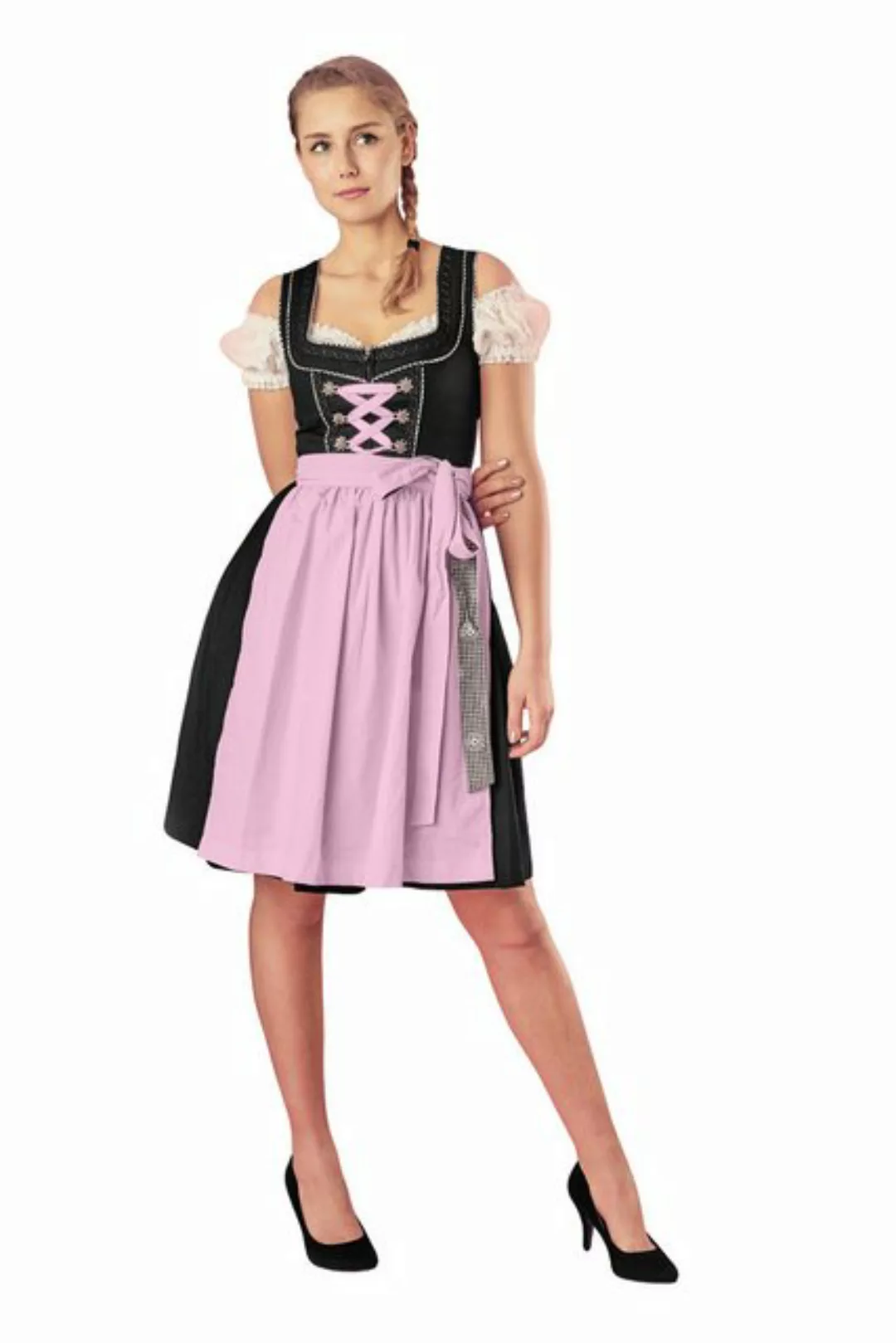 Ramona Lippert Dirndl Pia rosa schwarz rosa mit Bluse Rocklänge 60 cm günstig online kaufen