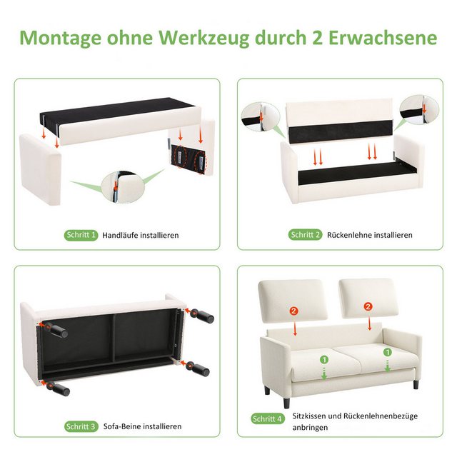 OUNUO Sofa 2 Sitzer Couch Bonnelfederkern 2 Zierkissen f. Wohnzimmer Schlaf günstig online kaufen