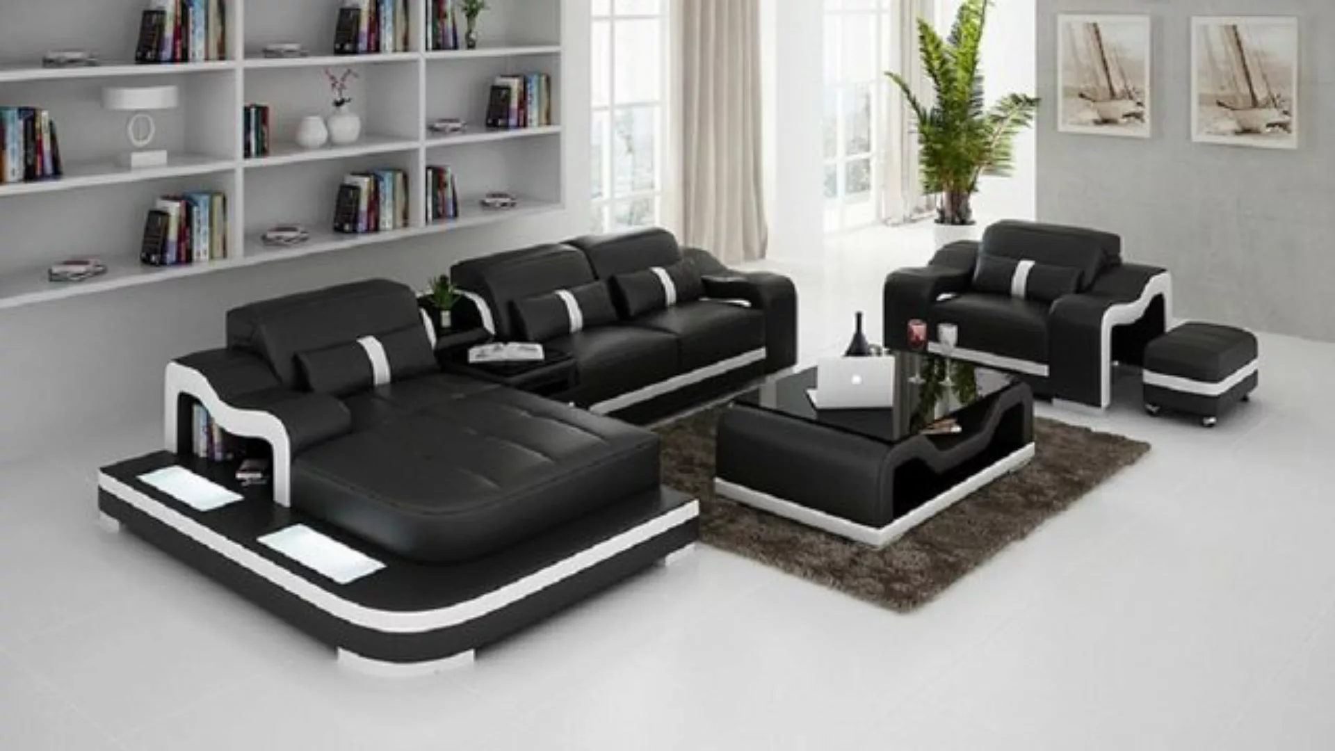 JVmoebel Sofa Luxus L-Form Sofa + Sessel Modernes Design Schwarz Neu, Made günstig online kaufen