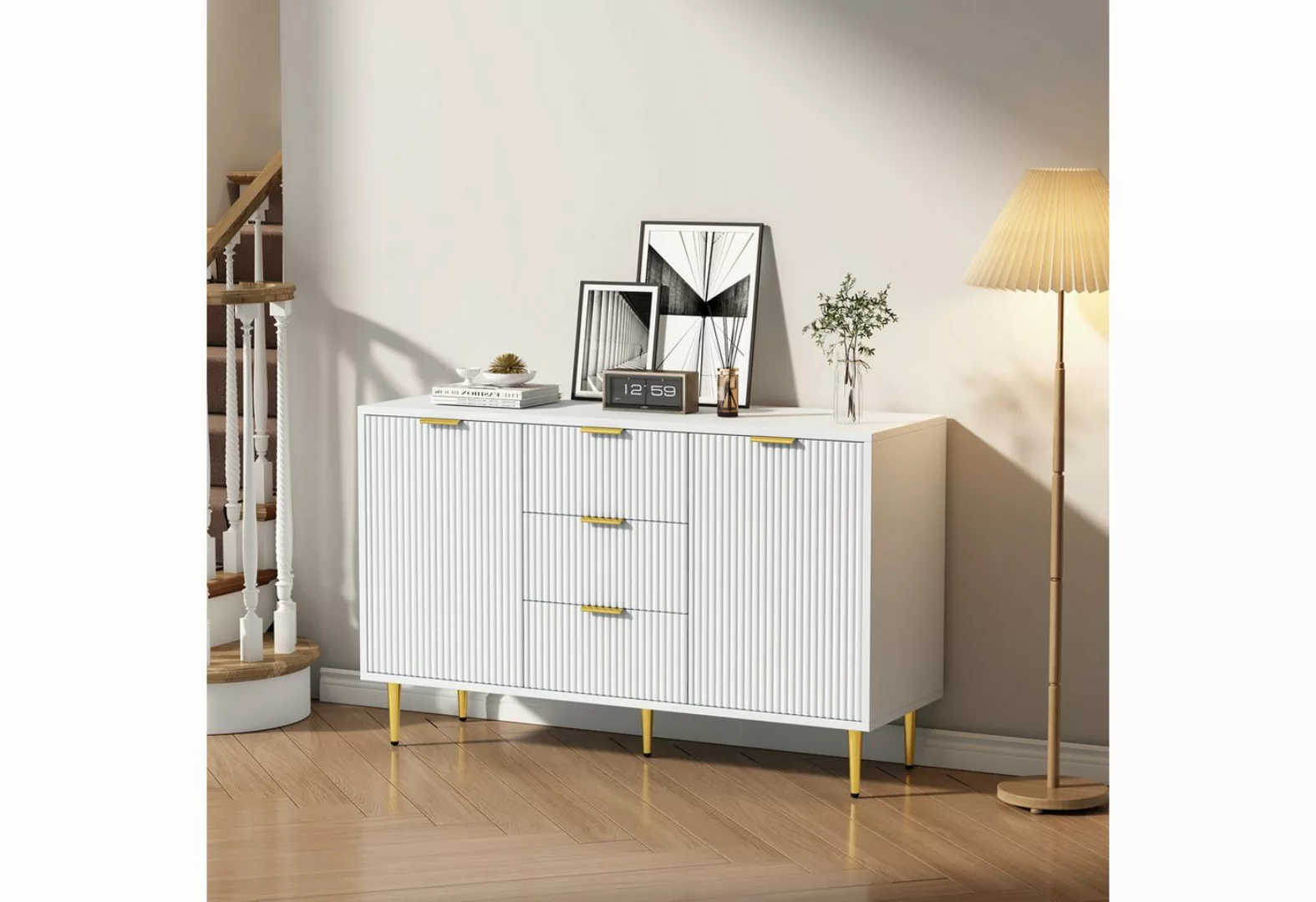 YNOFIT Beistellschrank Vertikales Sideboard, Ablagefach, 2 Türen, 3 Schubla günstig online kaufen