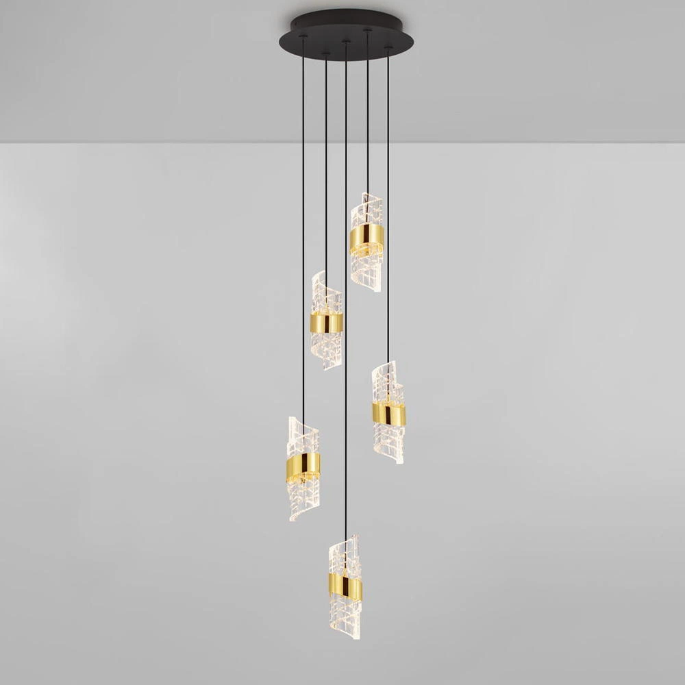 LED Pendelleuchte Seneca in Gold und Transparent 5x 8,2W 3355lm rund günstig online kaufen