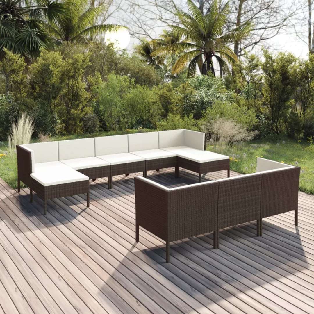 10-tlg. Garten-lounge-set Mit Auflagen Poly Rattan Braun günstig online kaufen