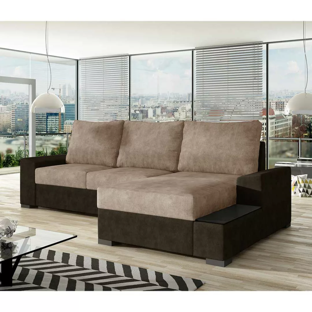 Ecksofa Sofa in Beige und Dunkelbraun günstig online kaufen