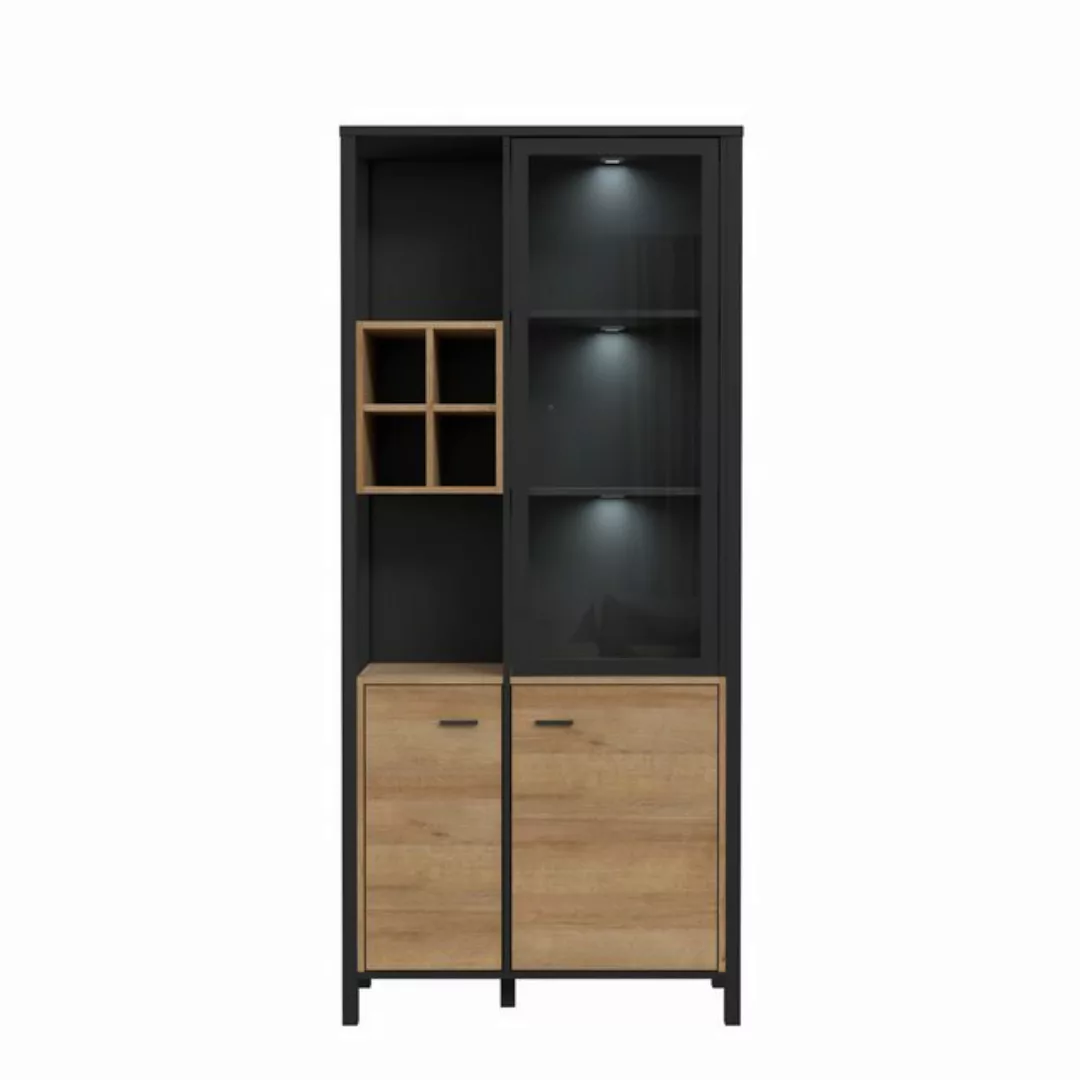 freiraum Vitrine HIGH ROCK in Schwarz / Riviera Eiche Dekor - 86,3x193,9x40 günstig online kaufen