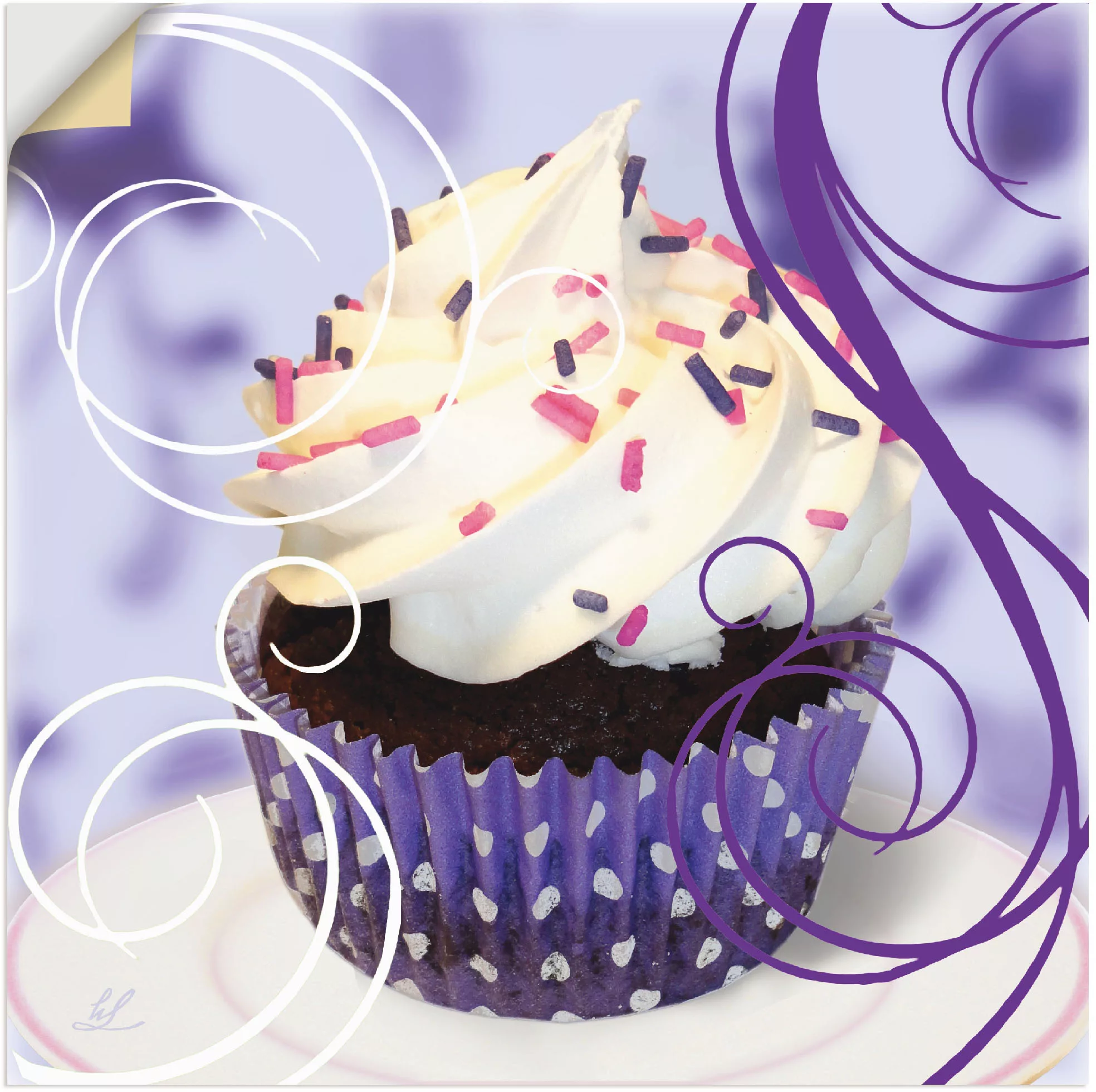 Artland Wandbild "Cupcake auf violett - Kuchen", Süßspeisen, (1 St.), als P günstig online kaufen