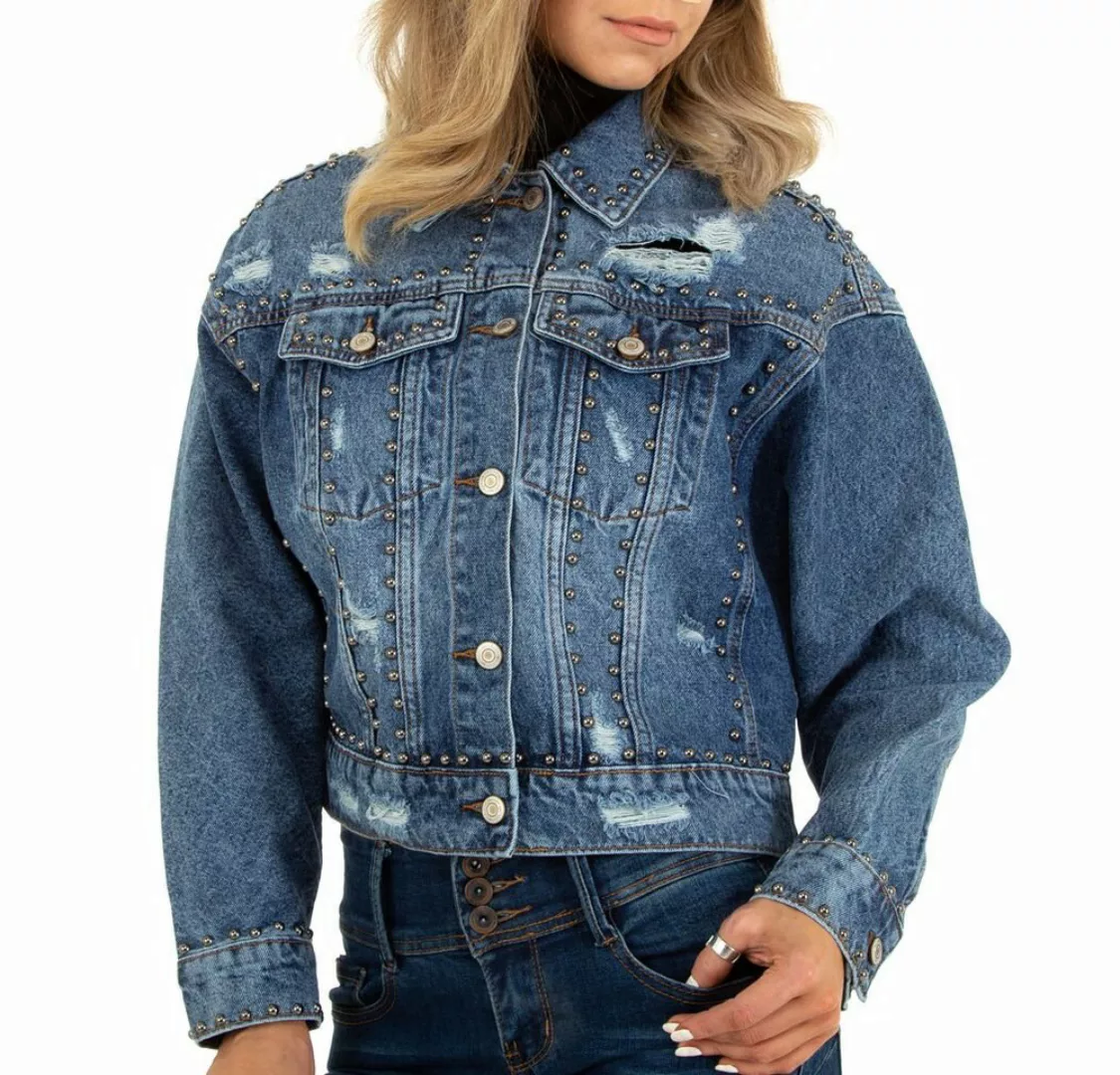 Ital-Design Jeansjacke Damen Freizeit Nieten Jeansjacke in Blau günstig online kaufen