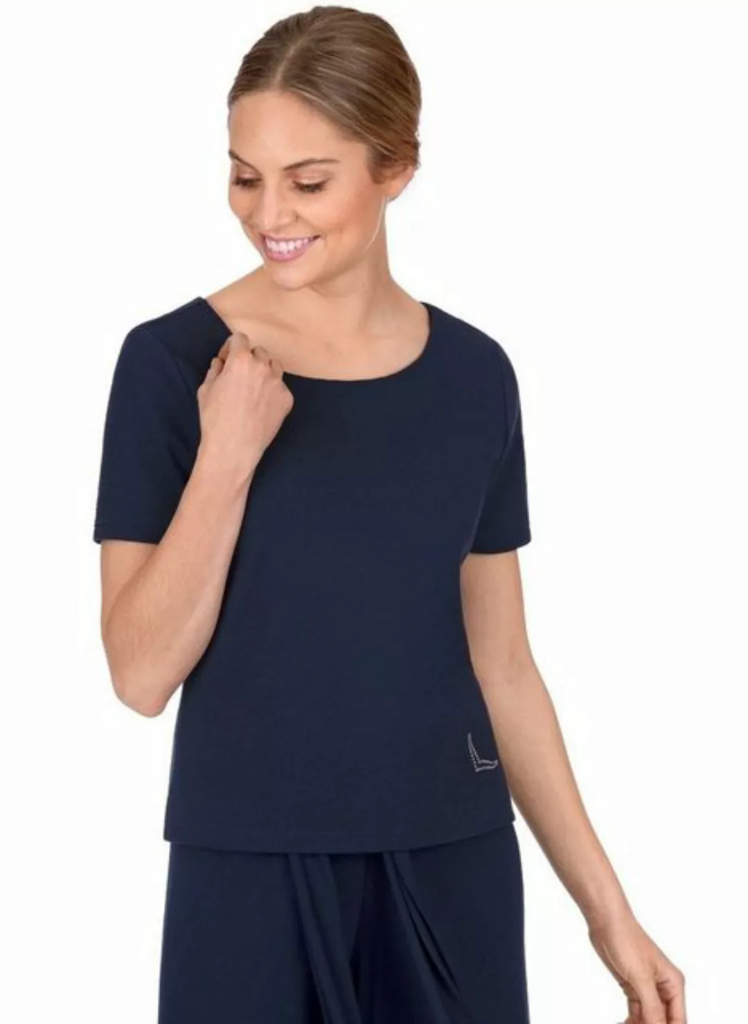 Trigema Sweatshirt TRIGEMA Shirt mit kurzen Ärmeln mit Kristallsteinen günstig online kaufen