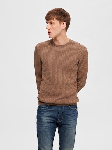 SELECTED HOMME Rundhalspullover "SLHBERG CABLE CREW NECK NOOS" günstig online kaufen