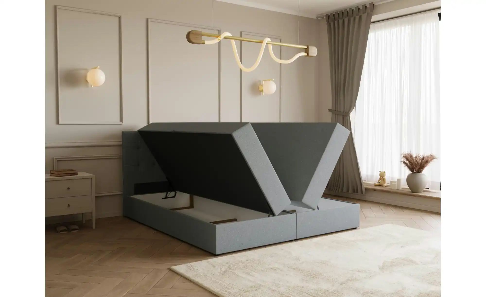 Boxbett mit Stauraum und Topper Dartford ¦ grau ¦ Maße (cm): B: 180 H: 102 günstig online kaufen