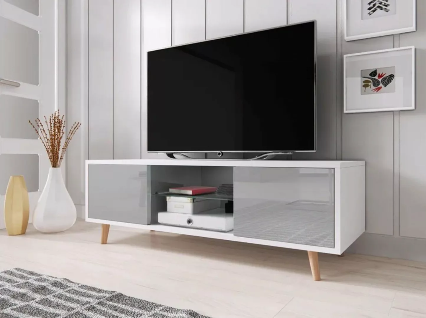 DB-Möbel TV-Schrank Der Schrank RTV Oslo in glanz Schwarz 140x45cm mit LED günstig online kaufen