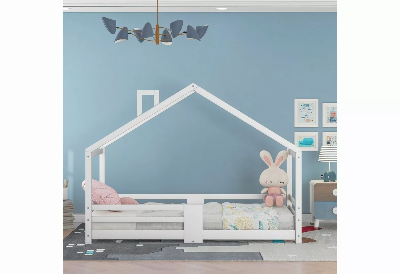 Ulife Hausbett Kinderbett Kiefernholz Hausbett mit Schornstein, 90 x 200 cm günstig online kaufen