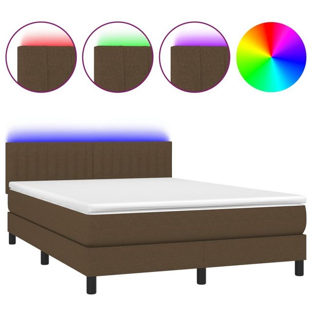 vidaXL Boxspringbett Boxspringbett mit Matratze LED Dunkelbraun 140x200 cm günstig online kaufen