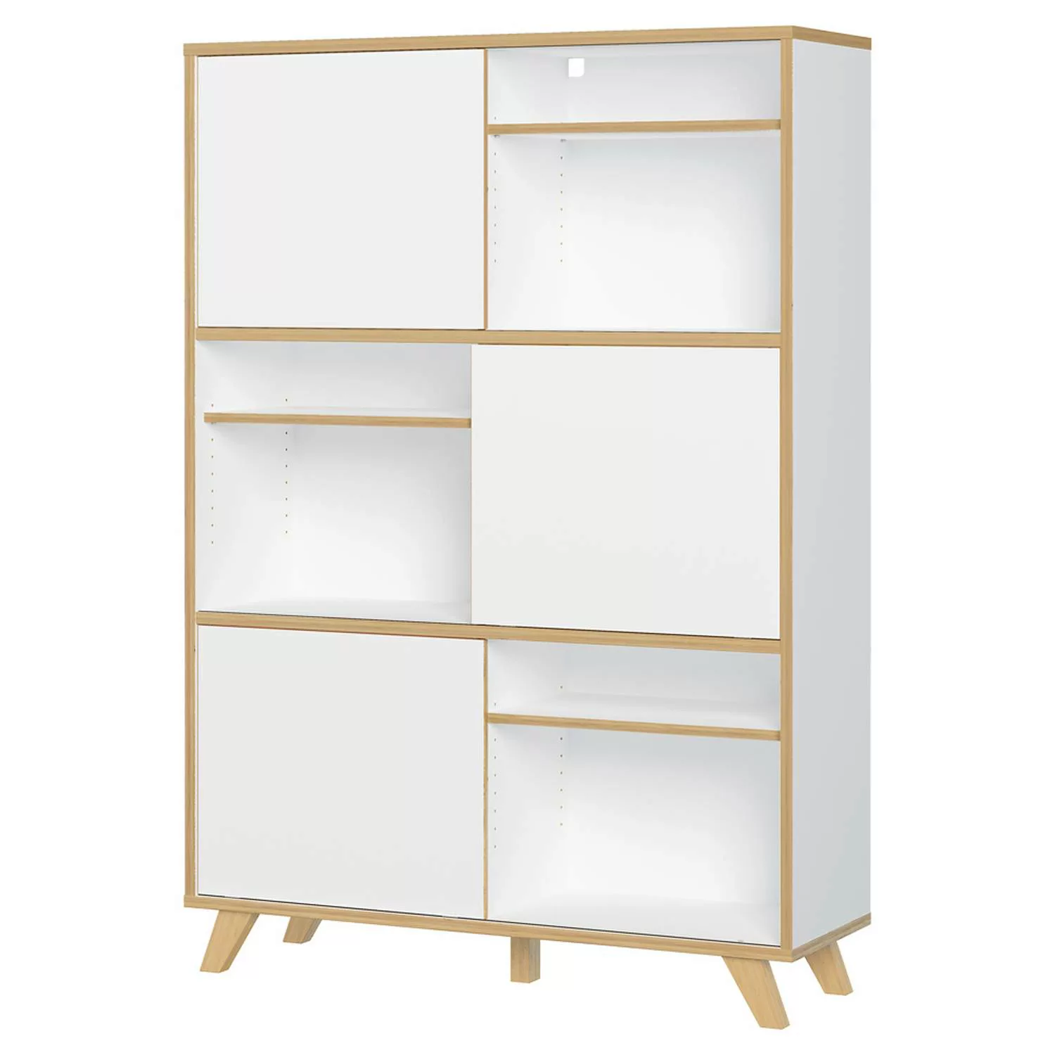 Aktenschrank Highboard HOLM-01 in weiß mit Absetzungen in Navarra Eiche Nb. günstig online kaufen