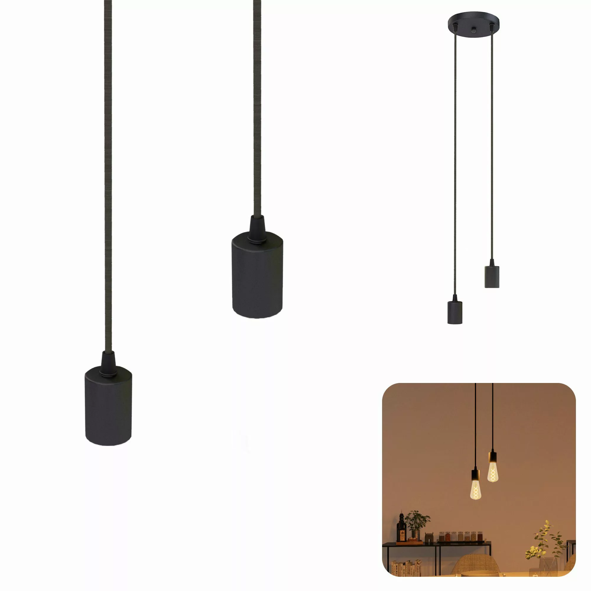 SSC-LUXon LED-Hängeleuchte PARU Pendelleuchte 2-flammig schwarz günstig online kaufen