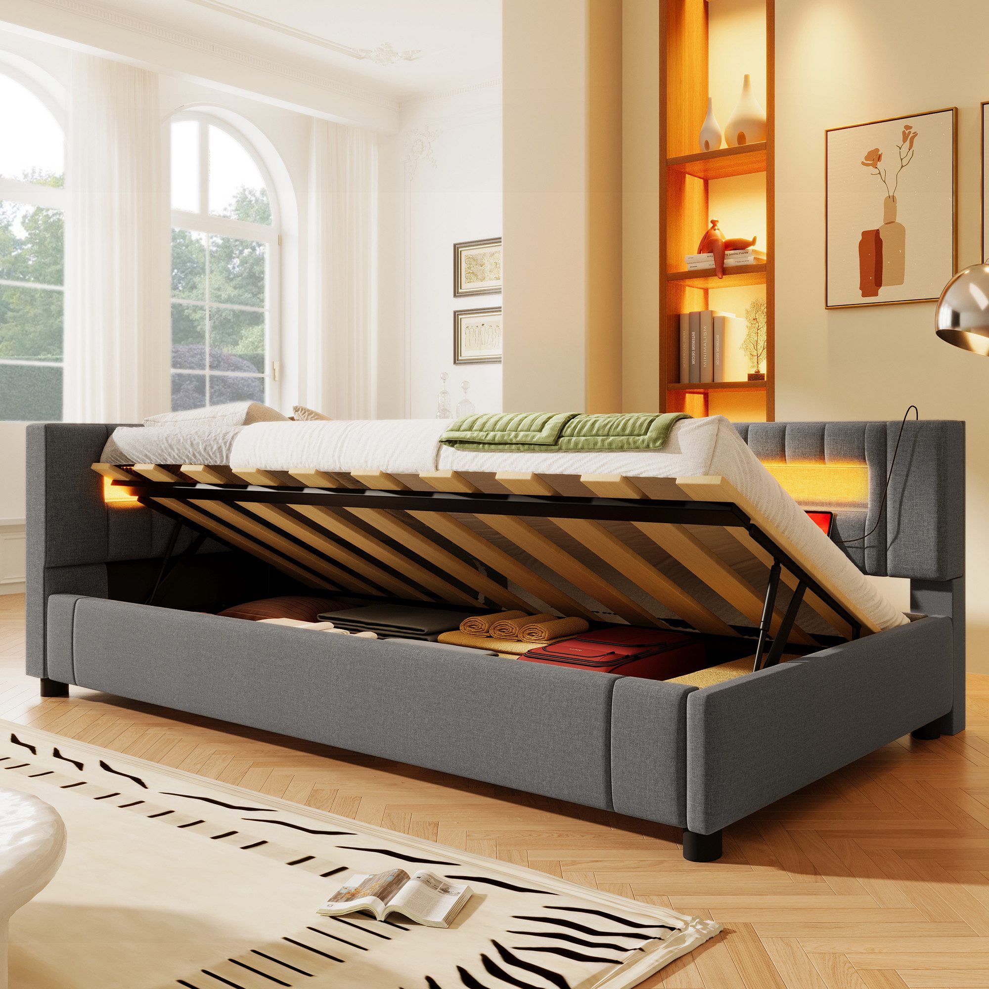 Flieks Daybett, Hydraulisches LED Polsterbett Schlafsofa günstig online kaufen