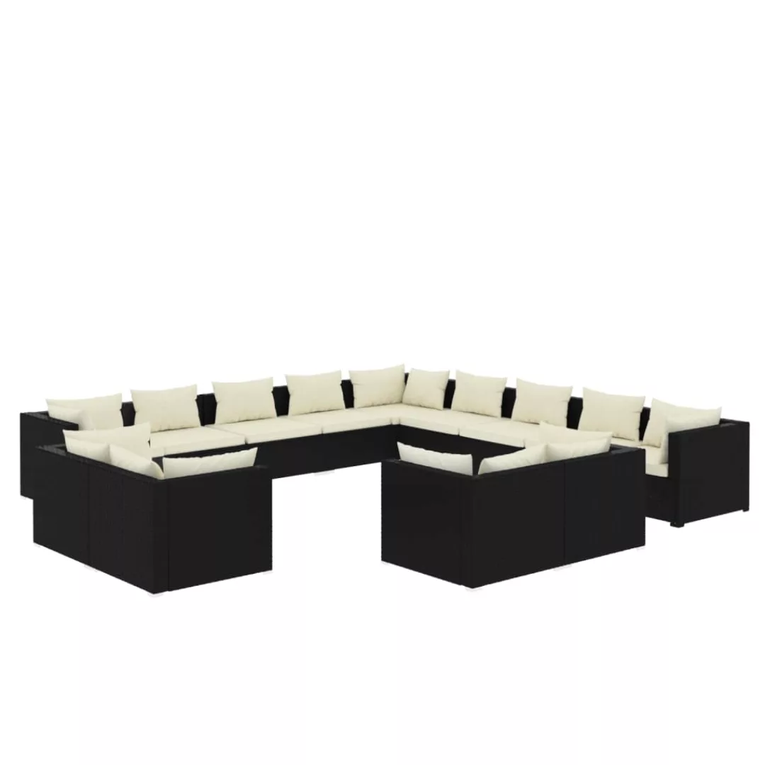 Vidaxl 13-tlg. Garten-lounge-set Mit Kissen Schwarz Poly Rattan günstig online kaufen