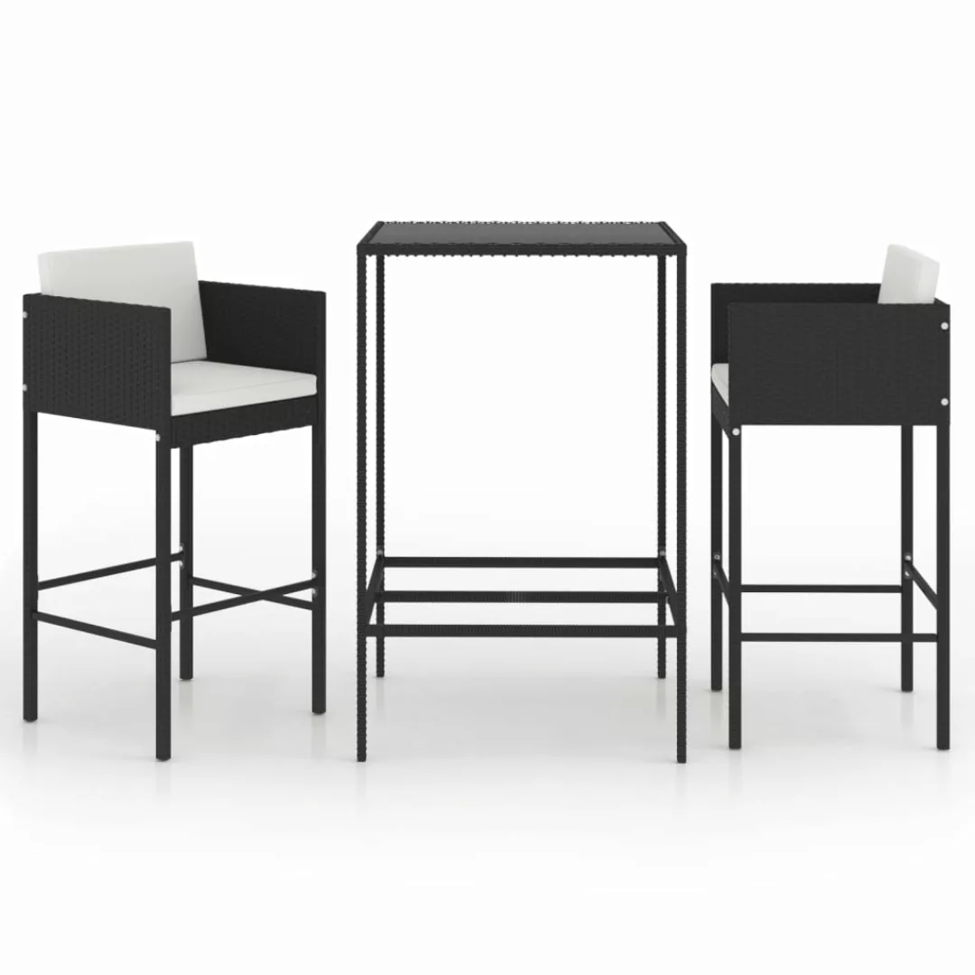 3-tlg. Gartenbar-set Mit Kissen Poly Rattan Schwarz günstig online kaufen