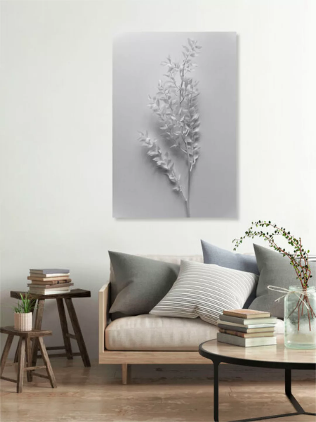 Poster / Leinwandbild - Minimal White Branch günstig online kaufen