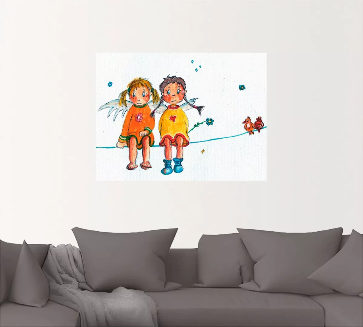 Artland Wandbild "Zwei Engelchen sitzen auf Wäscheleine", Kinder, (1 St.), günstig online kaufen