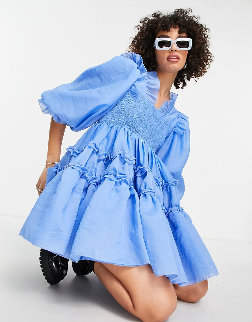 Dream Sister Jane – Organza-Minikleid in Blau mit Rüschen günstig online kaufen