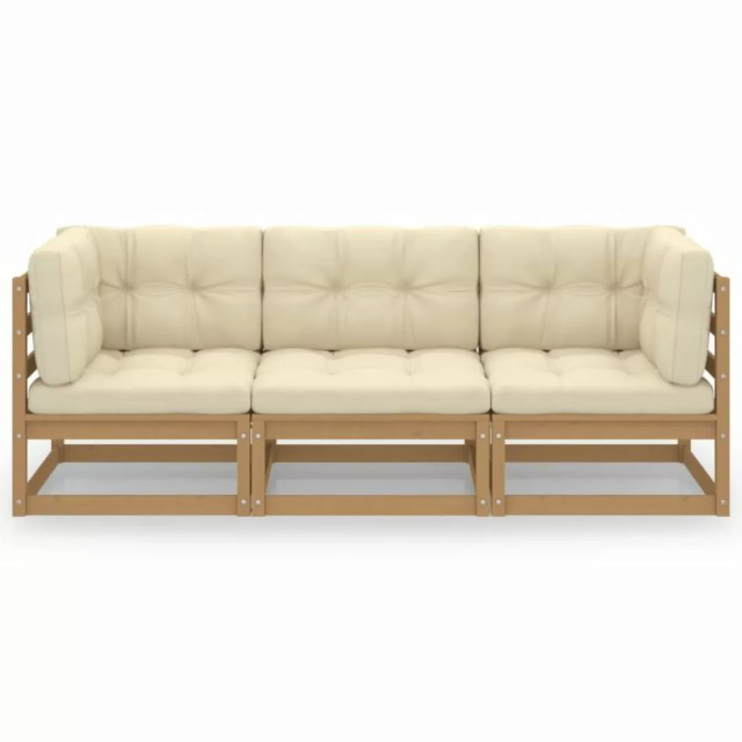 vidaXL Sofa, 3-Sitzer-Gartensofa mit Kissen Kiefer Massivholz günstig online kaufen