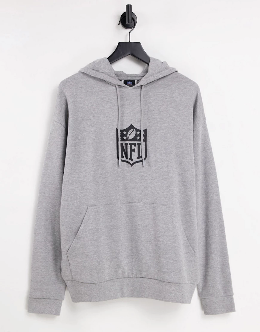 ASOS DESIGN – Grau melierter Kapuzenpullover mit NFL-Print auf der Brust günstig online kaufen