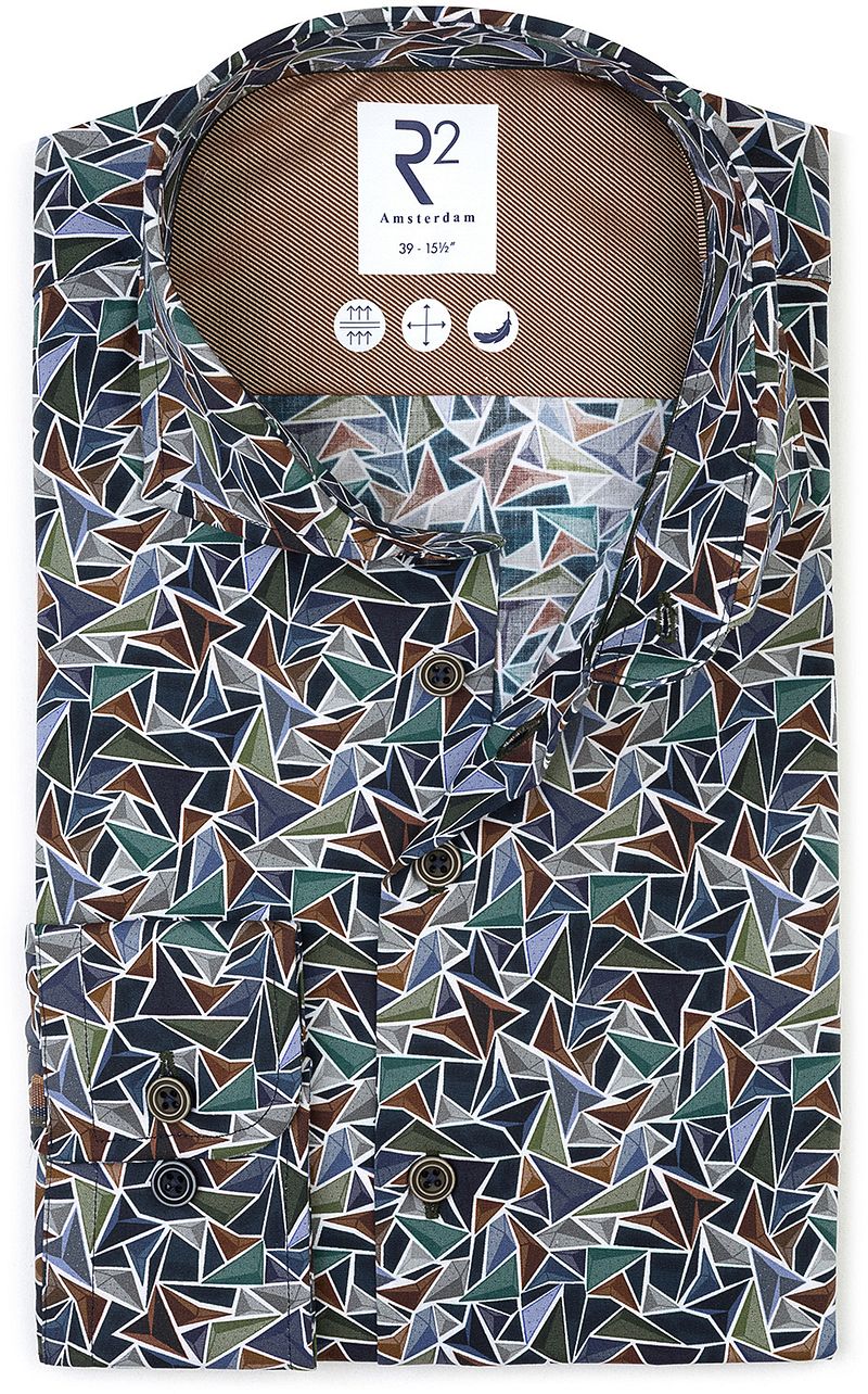 R2 Hemd Poplin Triangle Impression Grün - Größe 46 günstig online kaufen