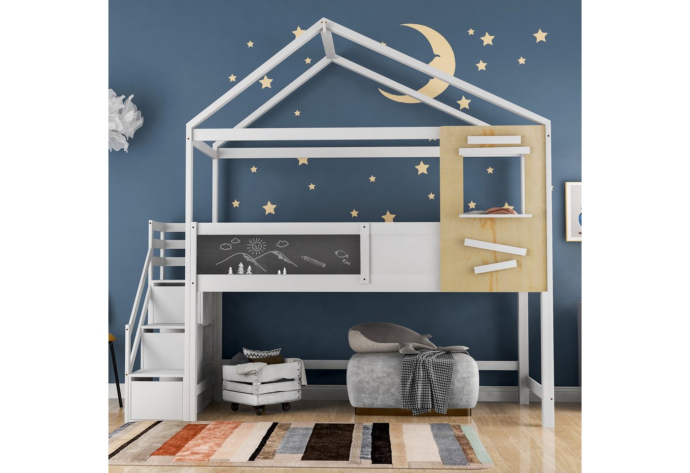 TavilaEcon Etagenbett Hausbett Kinderbett mit Treppe und Fenster, 90x200cm günstig online kaufen