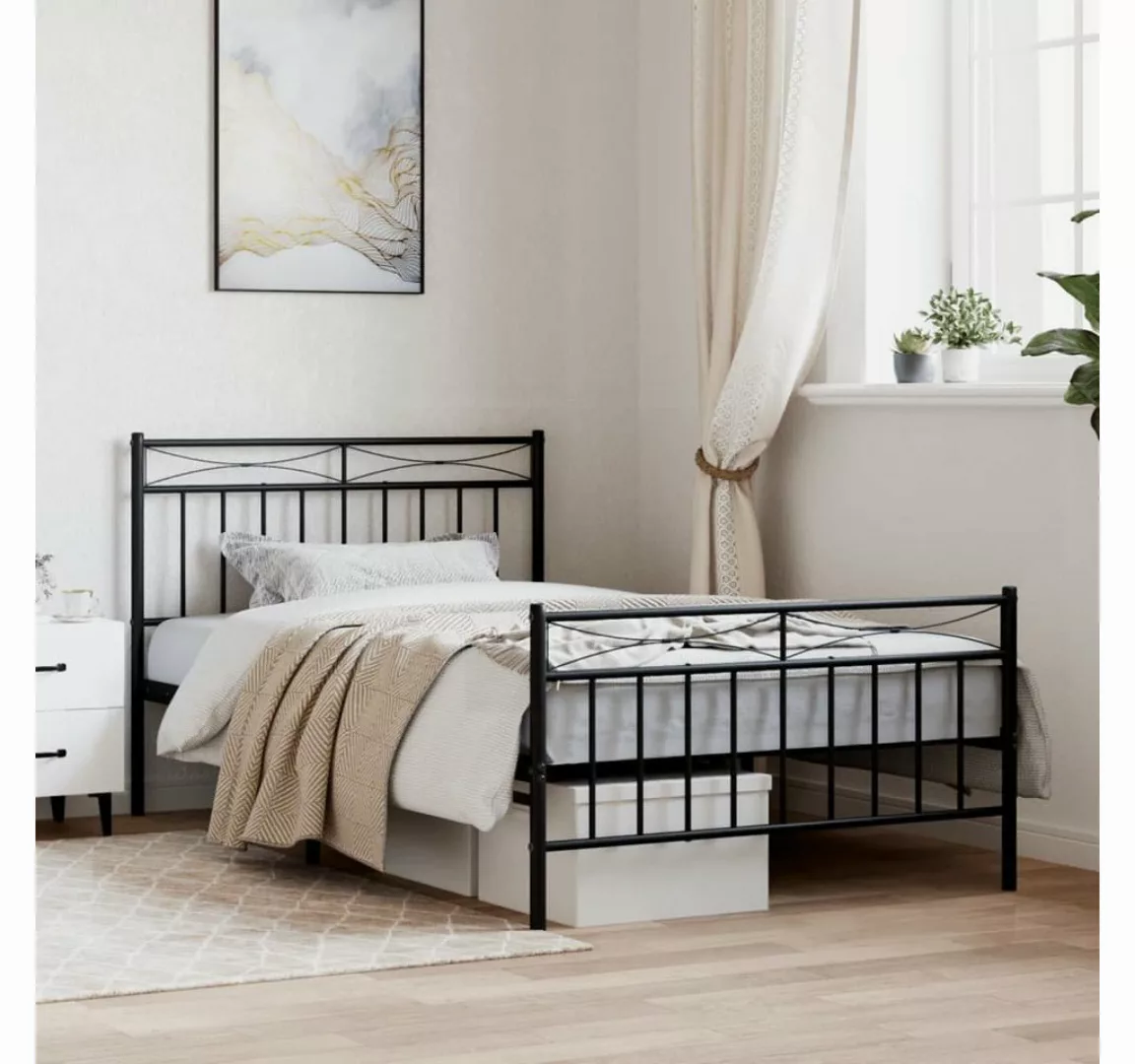 furnicato Bett Bettgestell mit Kopf- und Fußteil Metall Schwarz 100x200 cm günstig online kaufen
