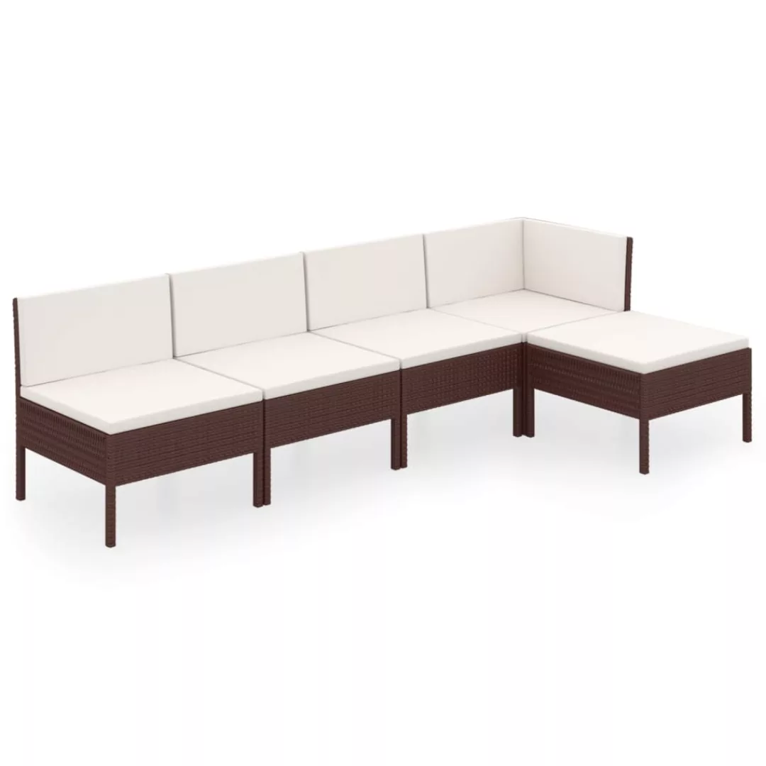 5-tlg. Garten-lounge-set Mit Auflagen Poly Rattan Braun günstig online kaufen