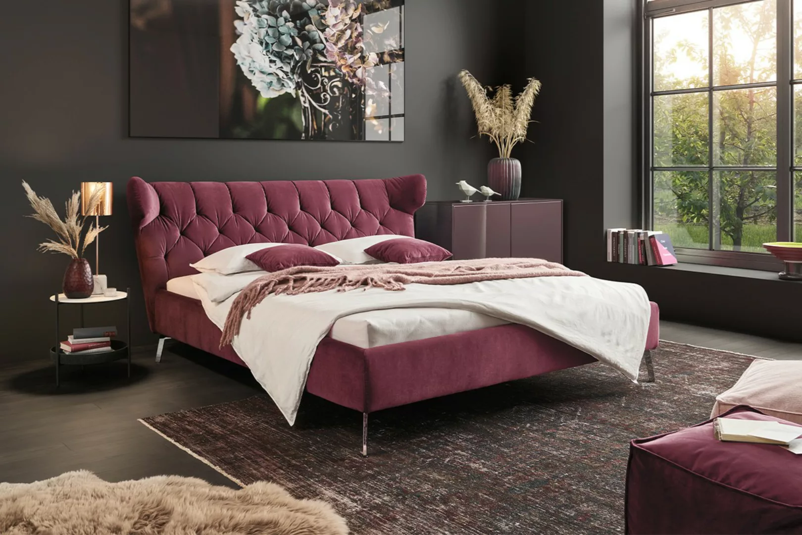 KAWOLA Bett CHARME Polsterbett Velvet purple günstig online kaufen