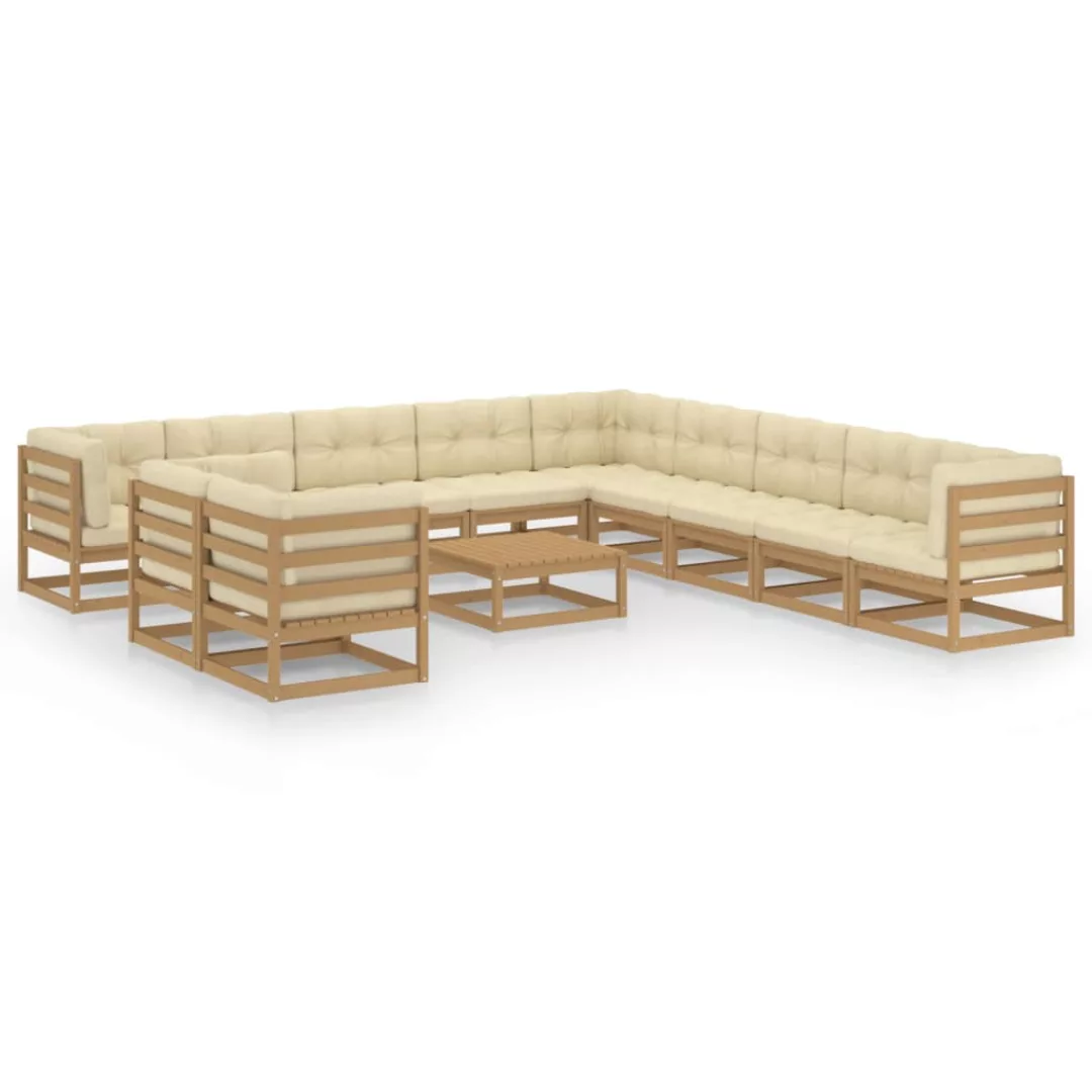 12-tlg. Garten-lounge-set Kissen Honigbraun Kiefer Massivholz günstig online kaufen