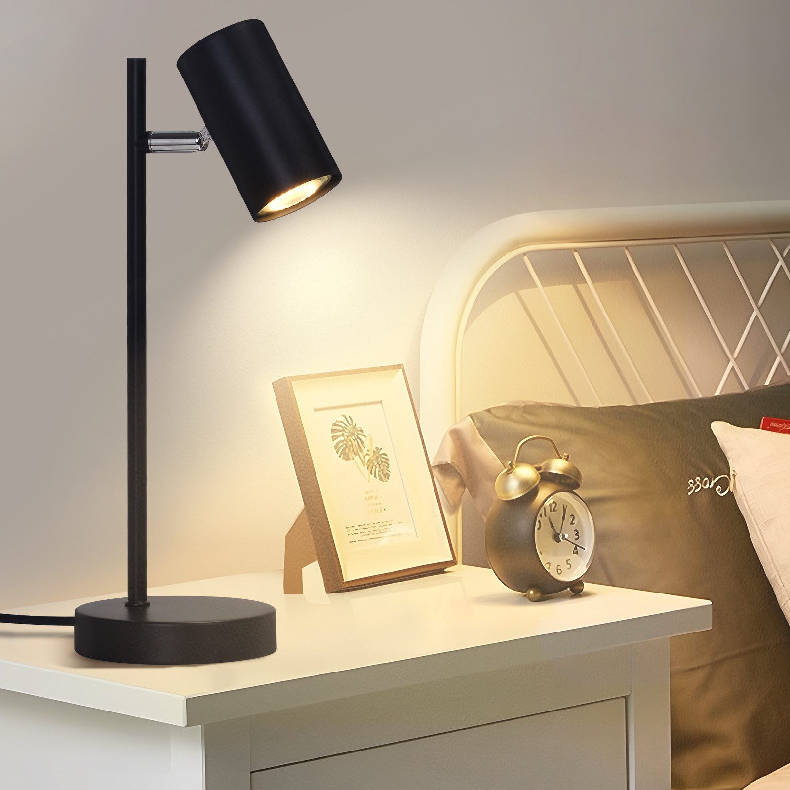 Nettlife Tischleuchte Nachttischlampe Schwarz/Weiß/Gold GU10 mit günstig online kaufen