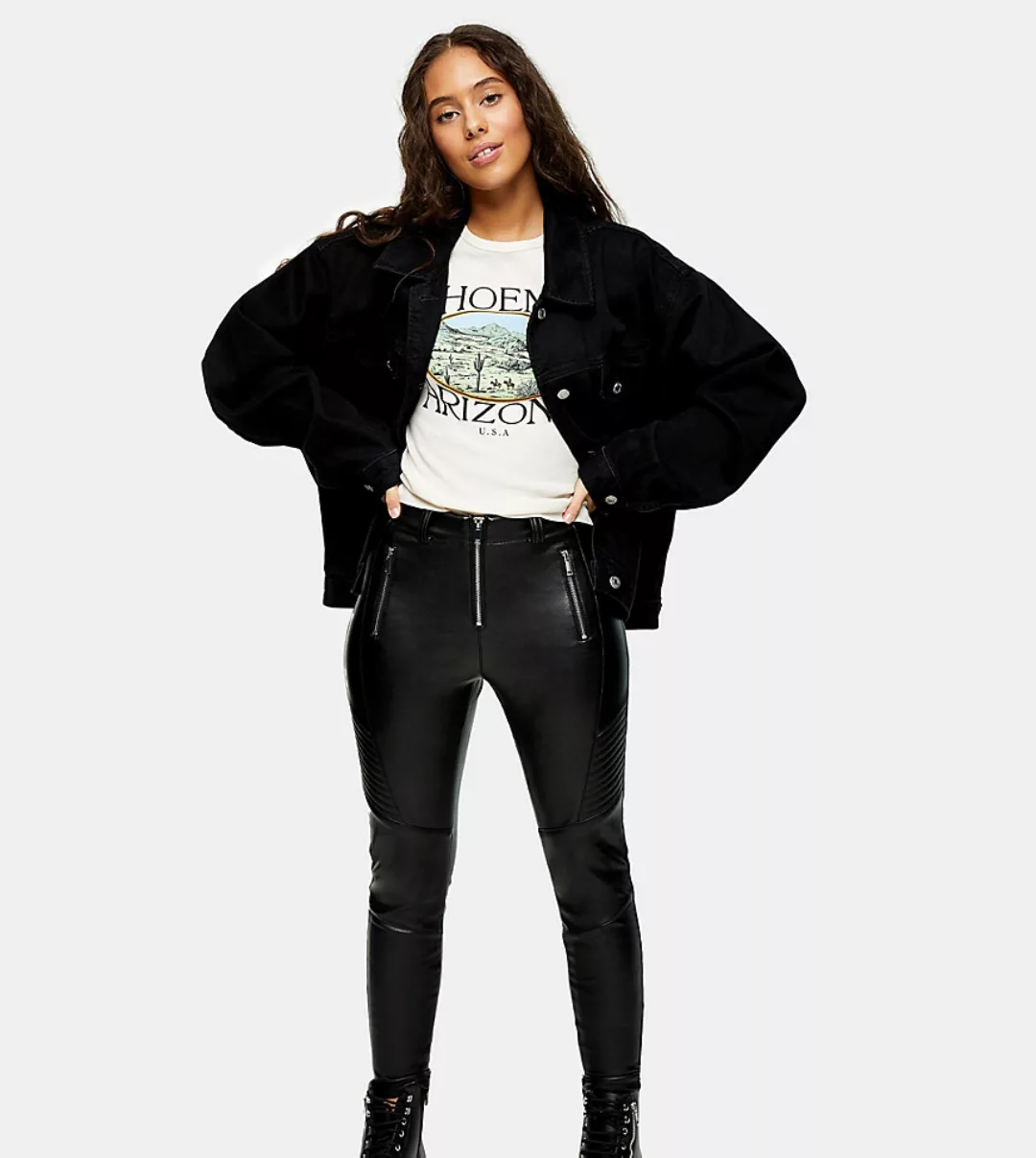 Topshop Petite – Hose aus Kunstleder in Schwarz günstig online kaufen