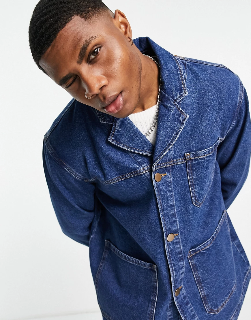 ASOS DESIGN – Jeansjacke in dunkelblauer Waschung günstig online kaufen