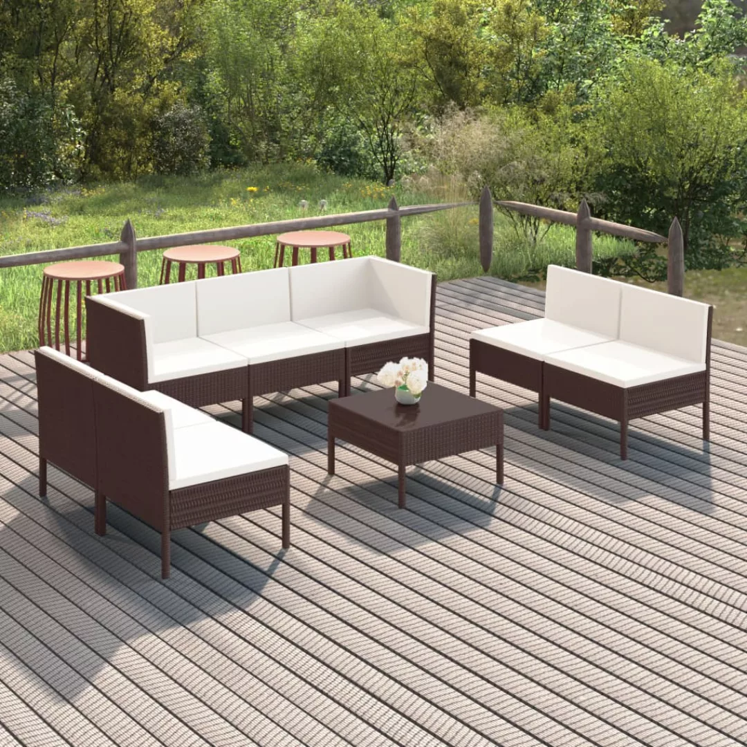 8-tlg. Garten-lounge-set Mit Auflagen Poly Rattan Braun günstig online kaufen