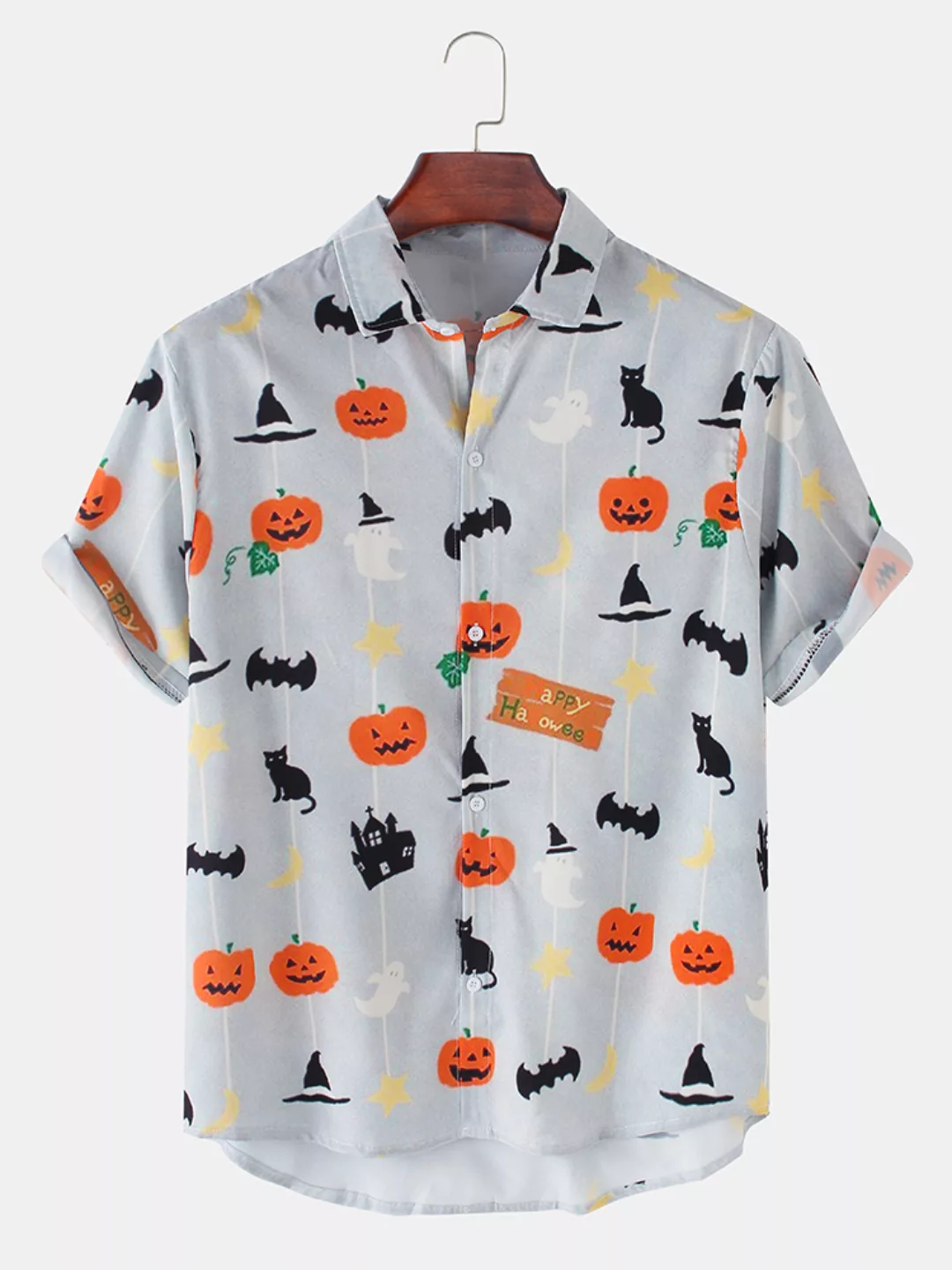 Mens Halloween Funny Pumpkin Katze Gedruckte lässige lose Kurzarmhemden günstig online kaufen