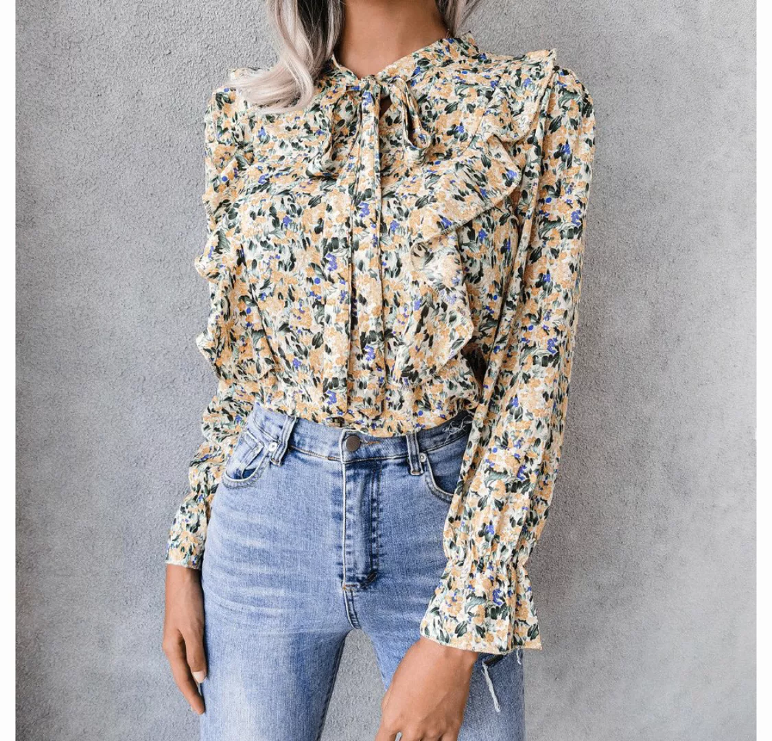 BlauWave Kurzarmshirt Schleife Langarm Chiffon Hemd Floral (1-tlg) Bedruckt günstig online kaufen