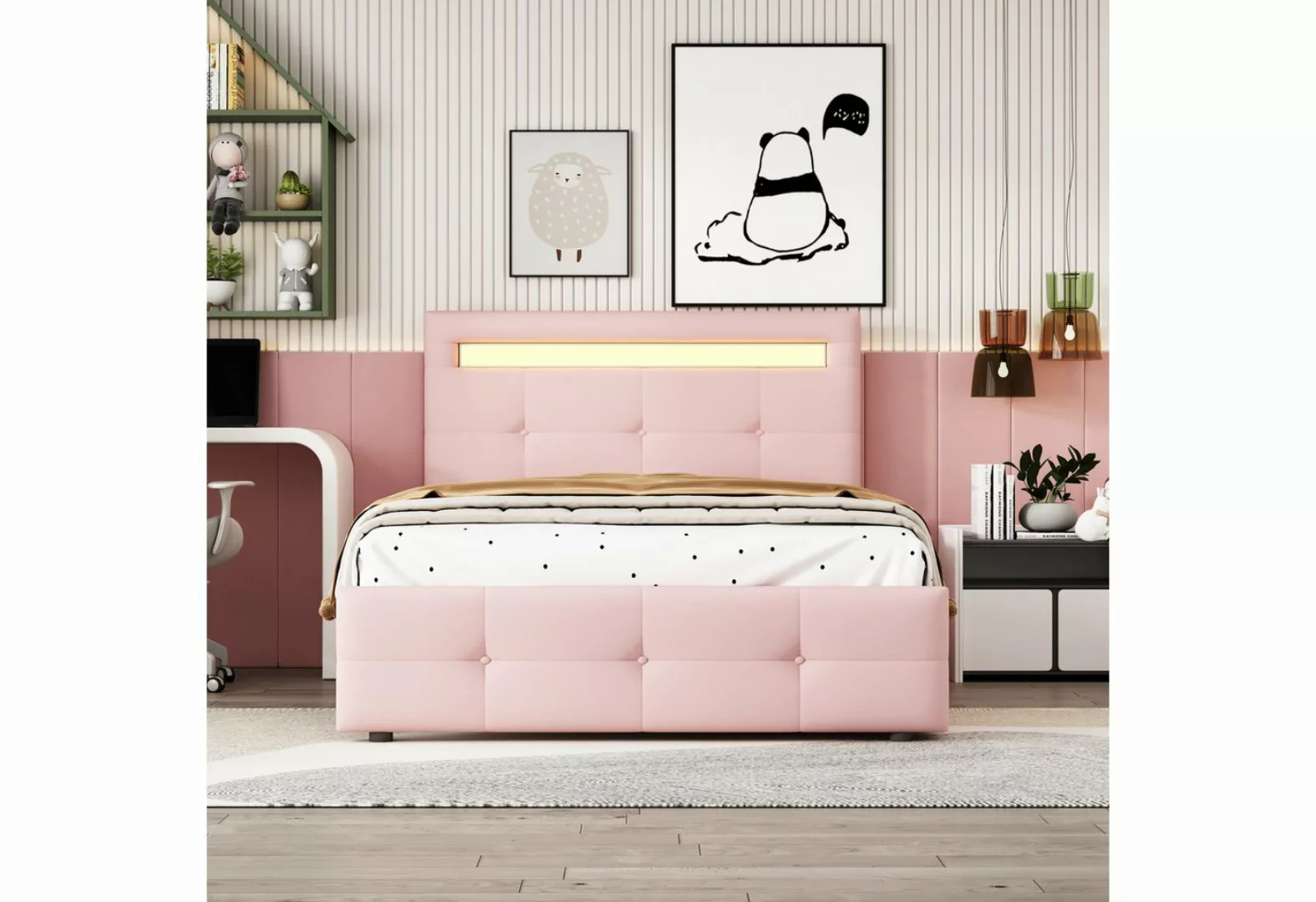 IDEASY Polsterbett Einzelbett, Kinderbett, 90 x 200 cm, (mit 16-farbigem LE günstig online kaufen