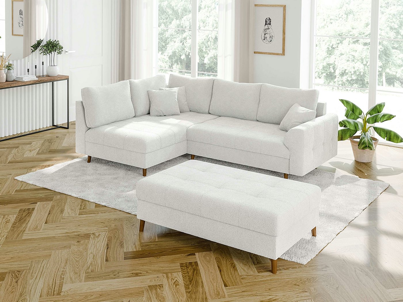 S-Style Möbel Ecksofa mit Schlaffunktion und Hocker Leif mit Holzfüßen, aus günstig online kaufen