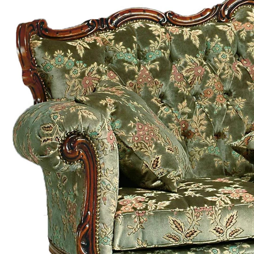 Barockstil Wohnzimmer Sofa in Grün und Braun Blumen Motiv günstig online kaufen