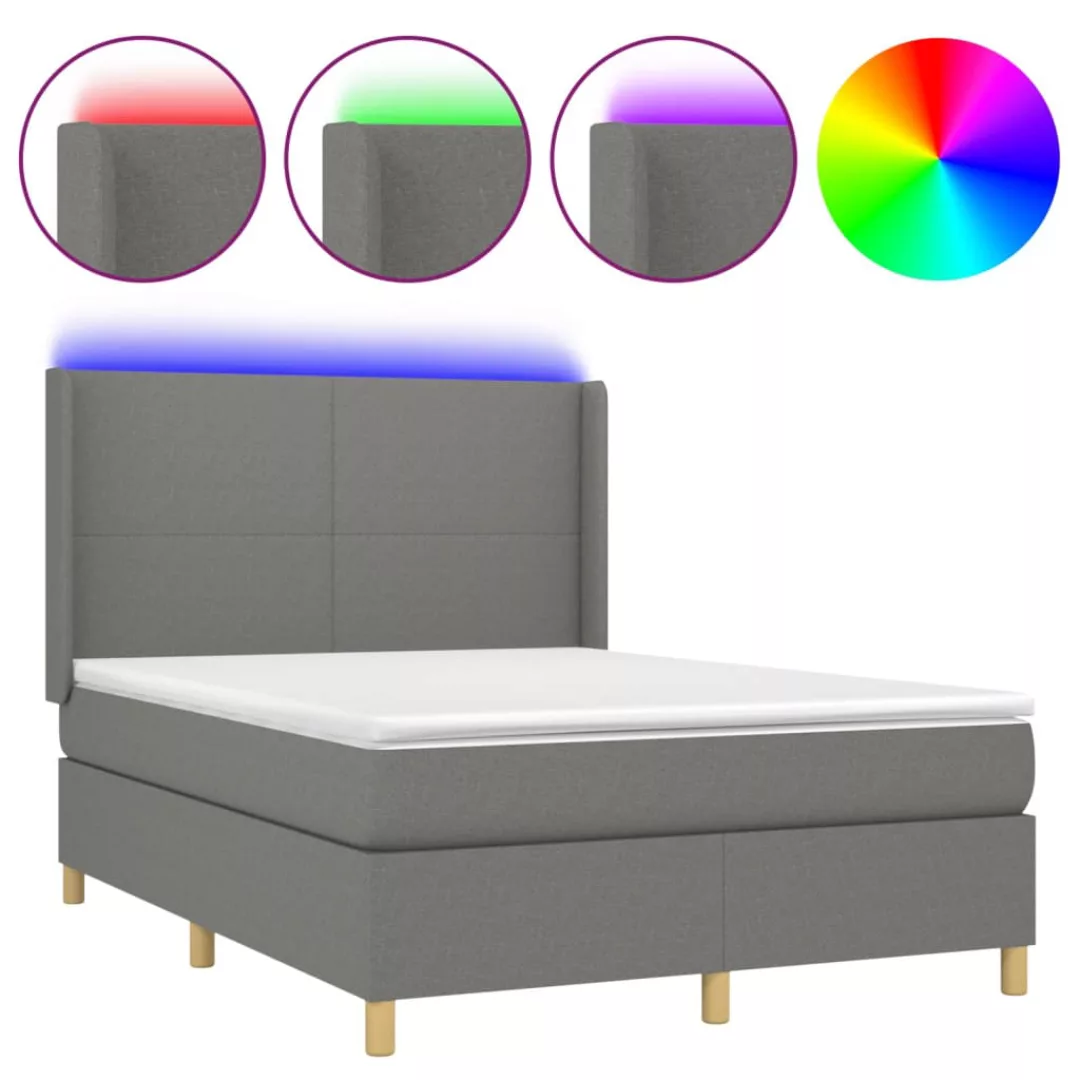 Vidaxl Boxspringbett Mit Matratze & Led Dunkelgrau 140x200 Cm Stoff günstig online kaufen