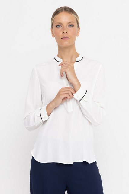 Deni Cler Milano Hemdbluse Cremefarbenes Hemd mit schwarzer Borte günstig online kaufen