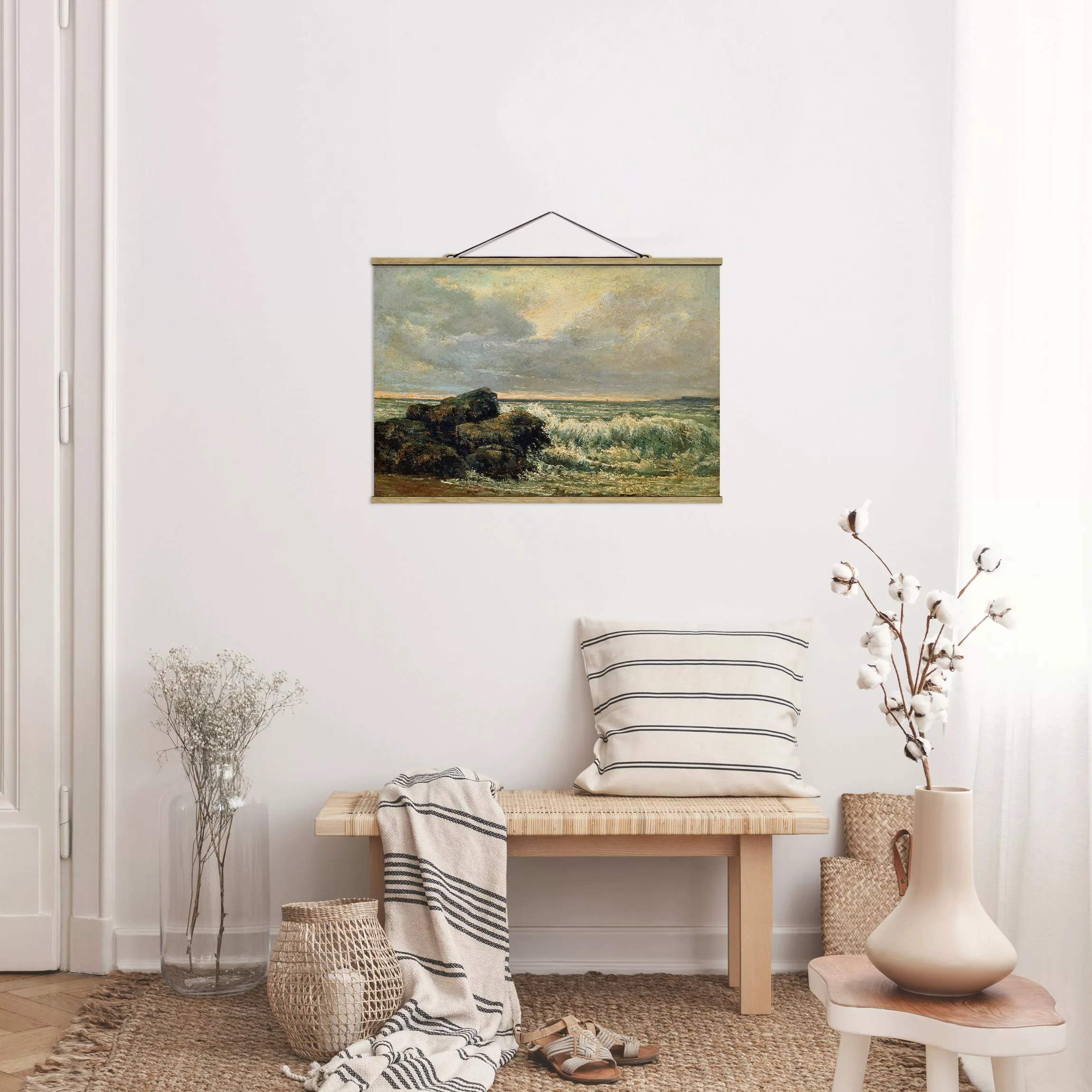 Stoffbild Strand mit Posterleisten - Querformat Gustave Courbet - Die Welle günstig online kaufen