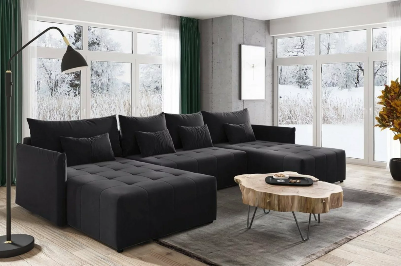 DB-Möbel Wohnlandschaft "Basic-U" in schwarz, mit Schlaffunktion und Bettka günstig online kaufen
