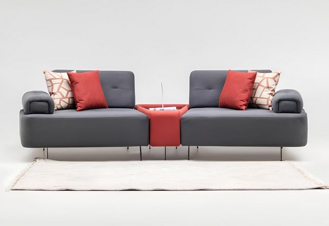 Xlmoebel Sofa Elegantes Sofaset aus grauem Stoff - 2-Sitzer Sofa mit Tisch, günstig online kaufen