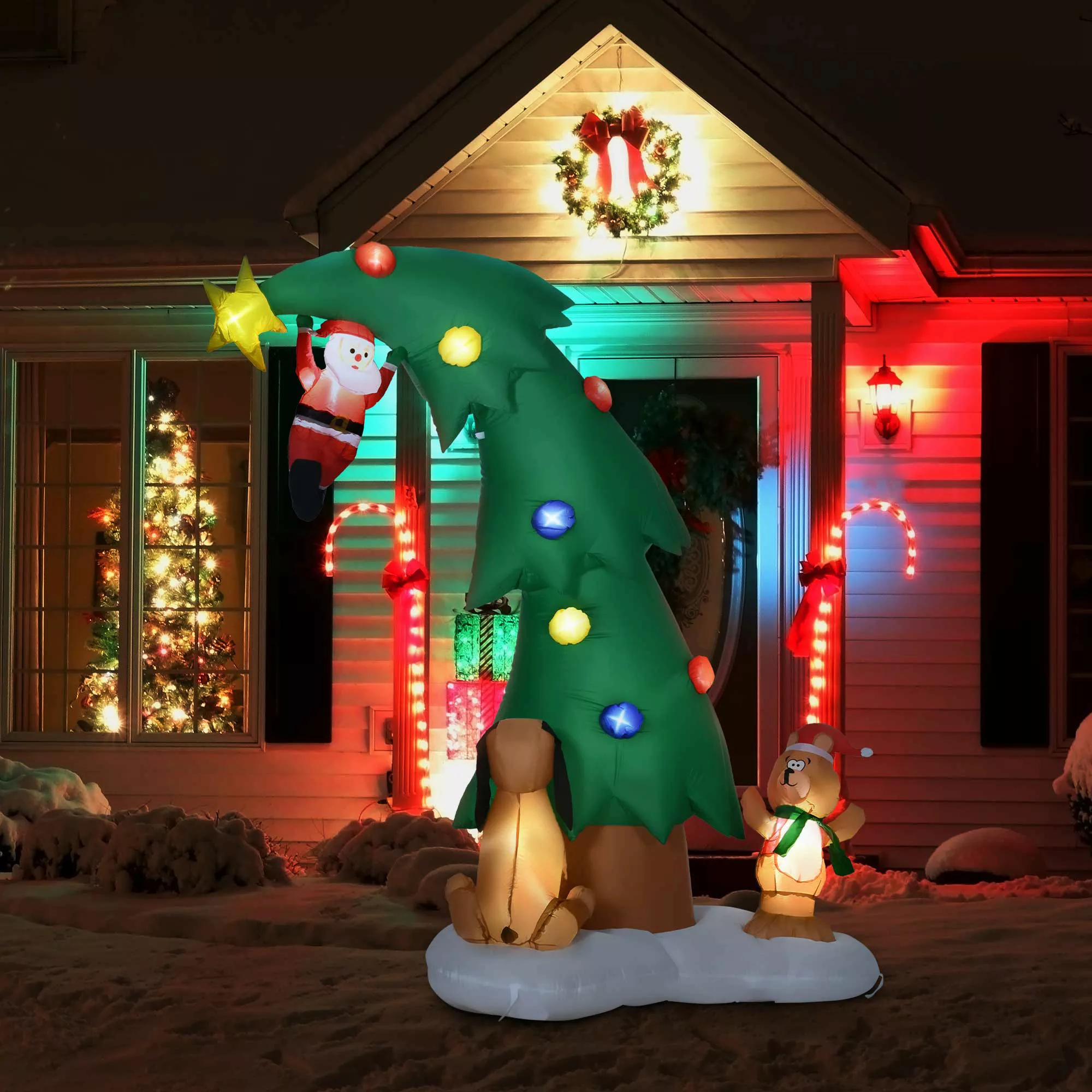 HOMCOM Aufblasbarer Weihnachtsbaum Weihnachtsmann 223 cm Weihnachtsdeko Wei günstig online kaufen